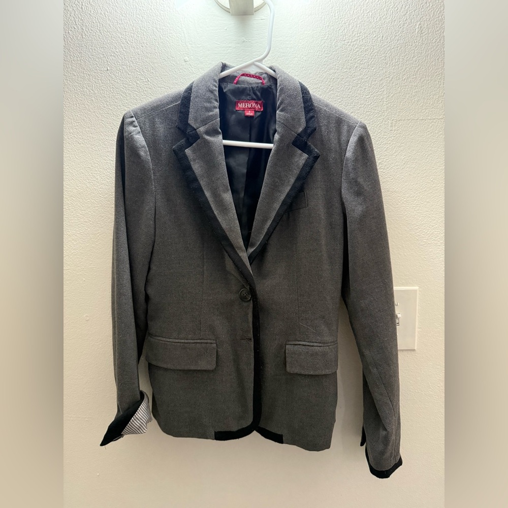 Gray business suit jacket.